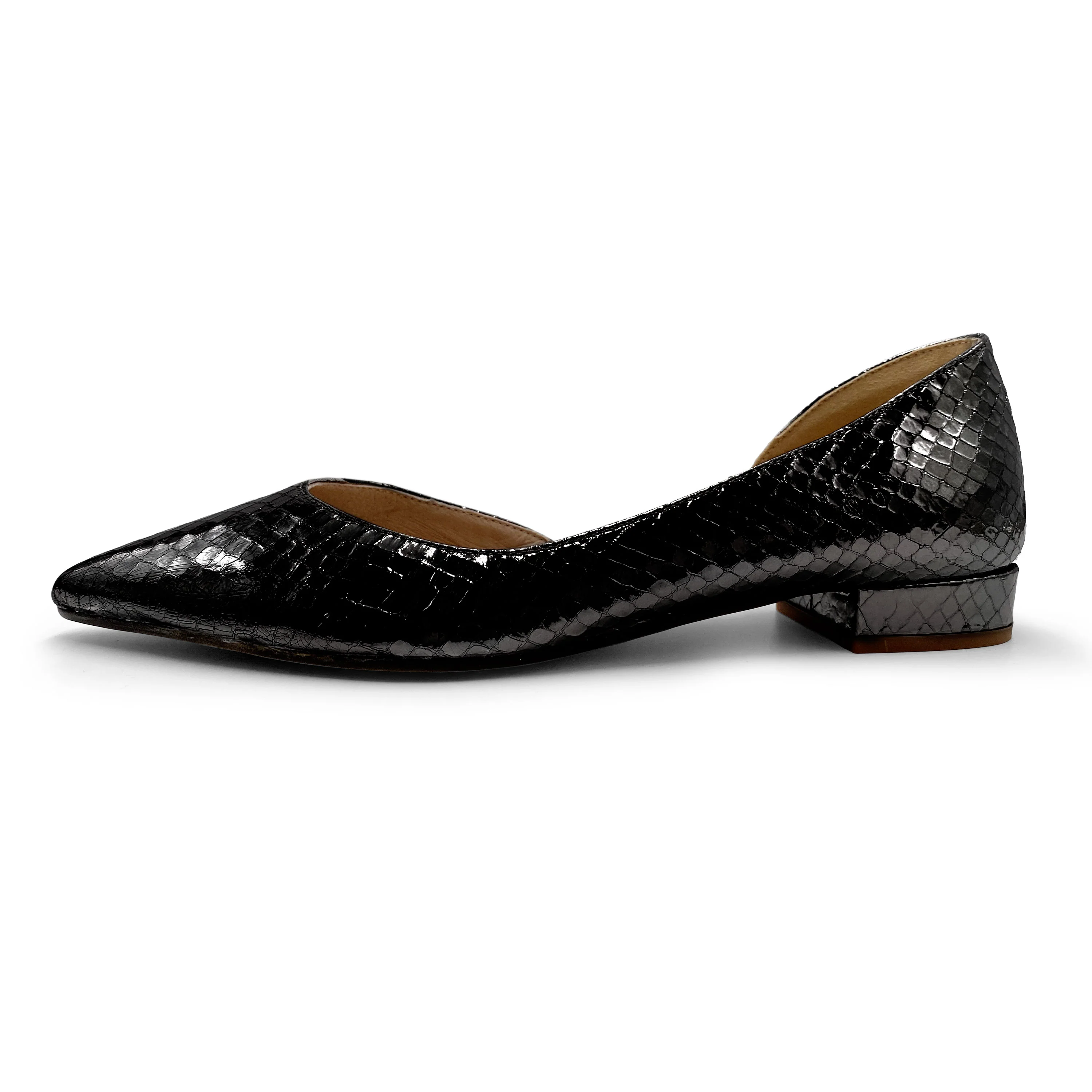 Ballerine aperte a punta laminate nere - Image 3