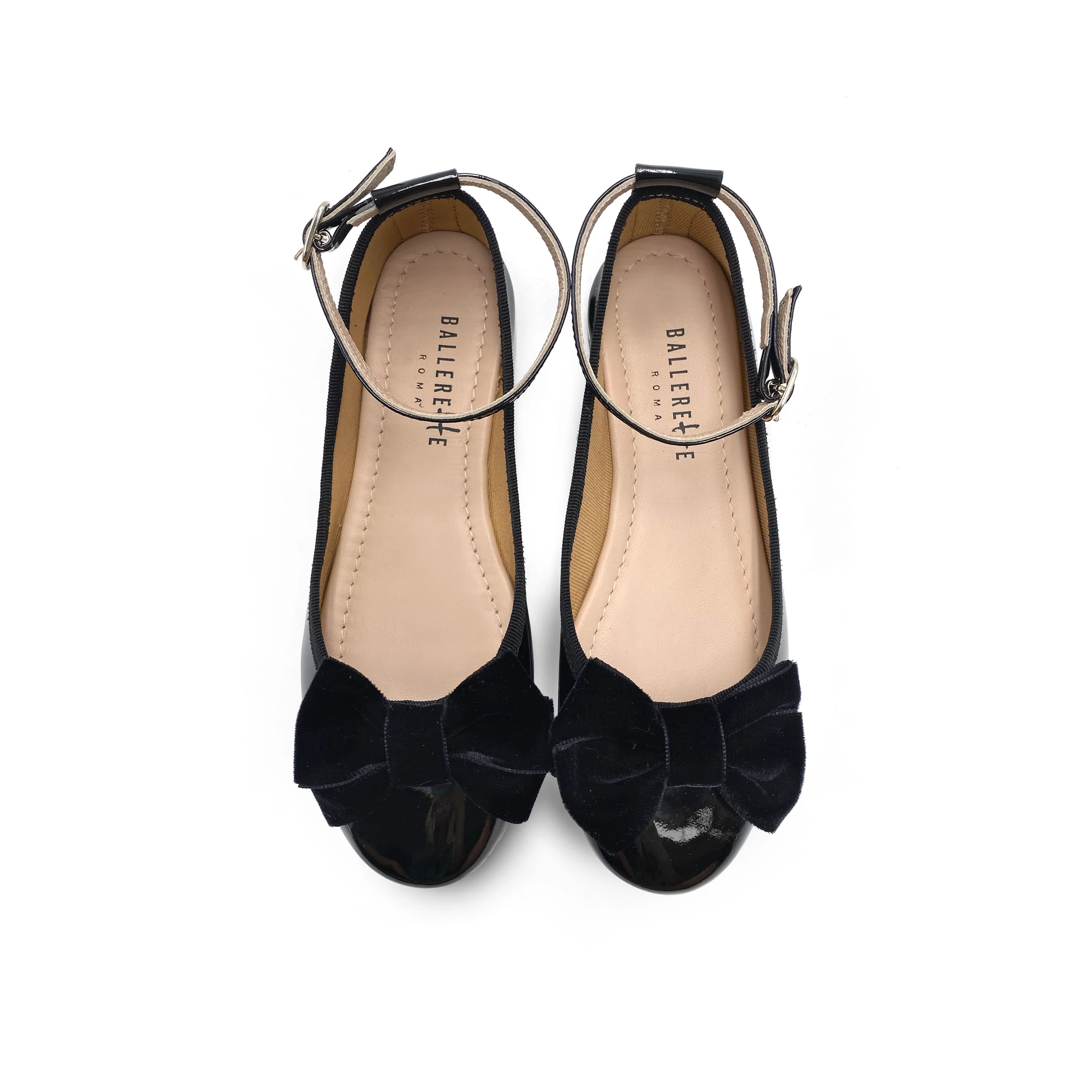 Ballerine da bambina in vernice nera e fiocco in velluto