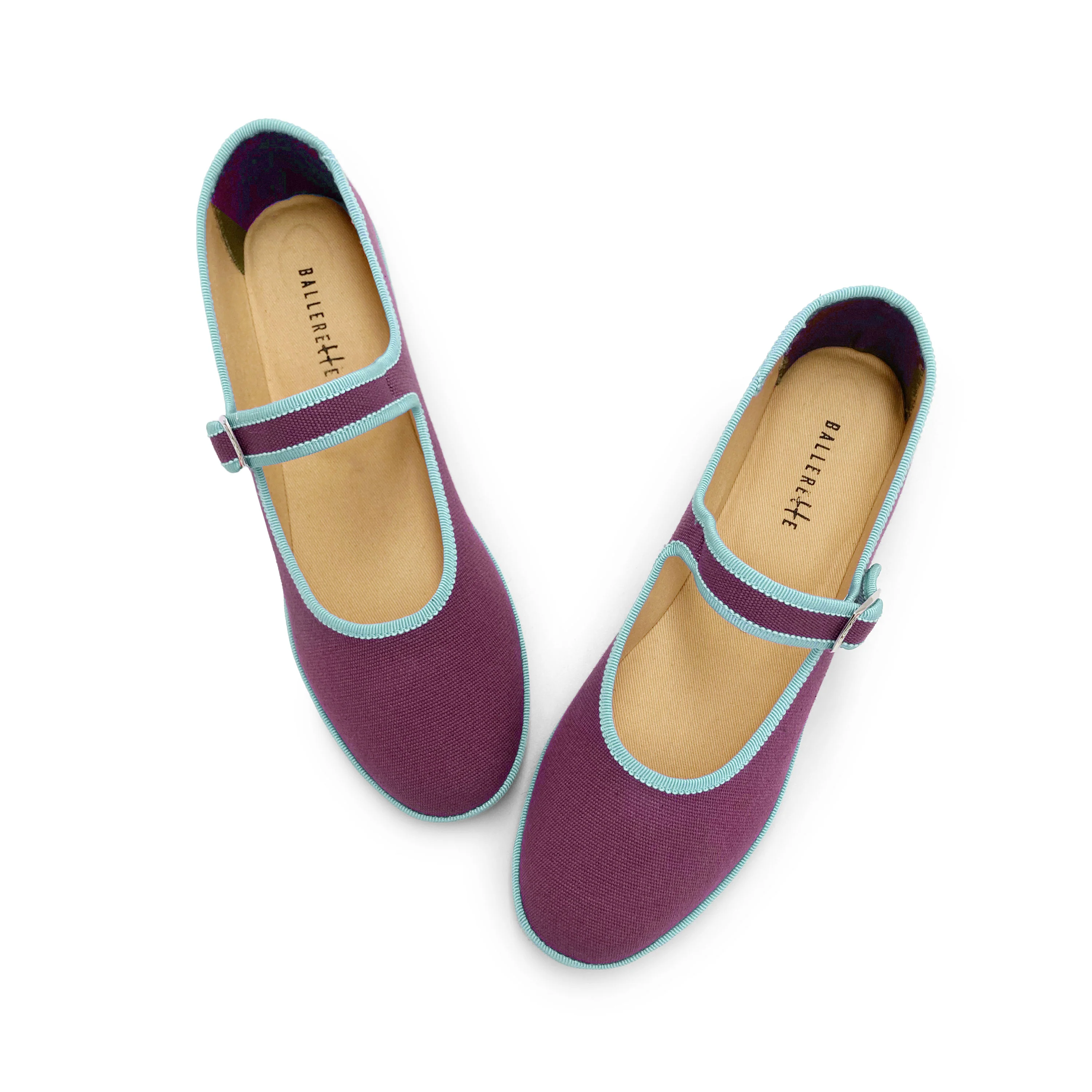 Ballerine friulane Mary Jane in cotone viola e dettagli celesti - Image 2