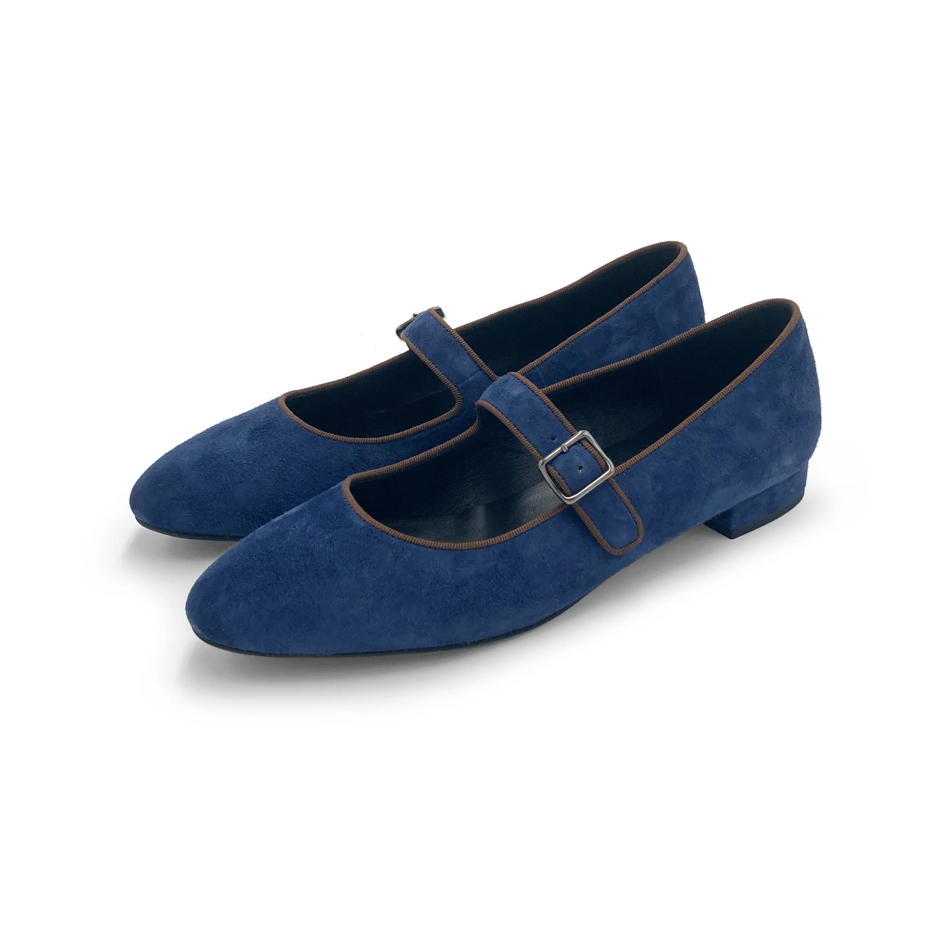 Ballerine Mary Jane blu e marrone in camoscio con cinturino - Image 4