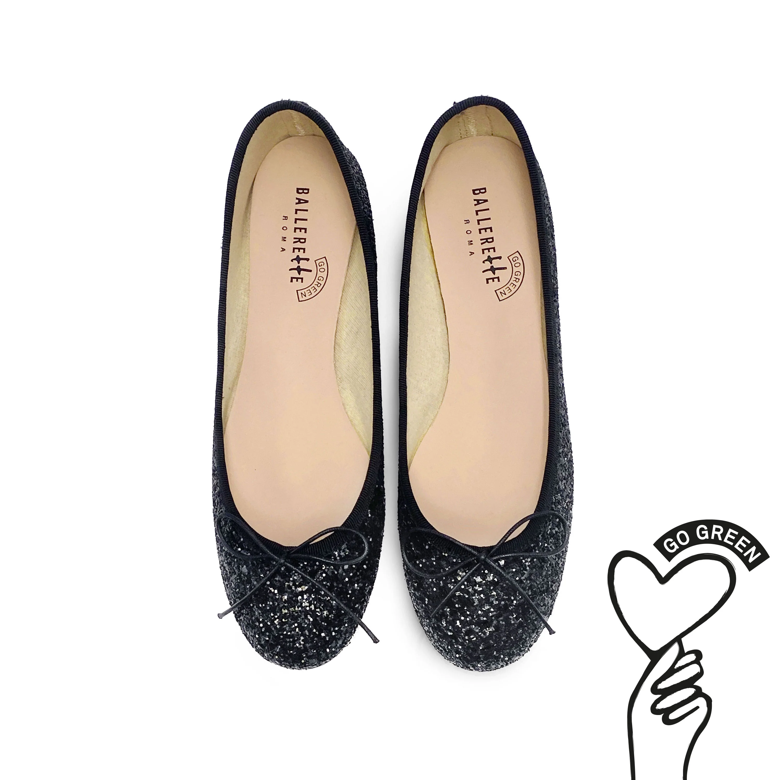 TT GO GREEN Collection - Ballerine nere glitterate in tessuto ECO