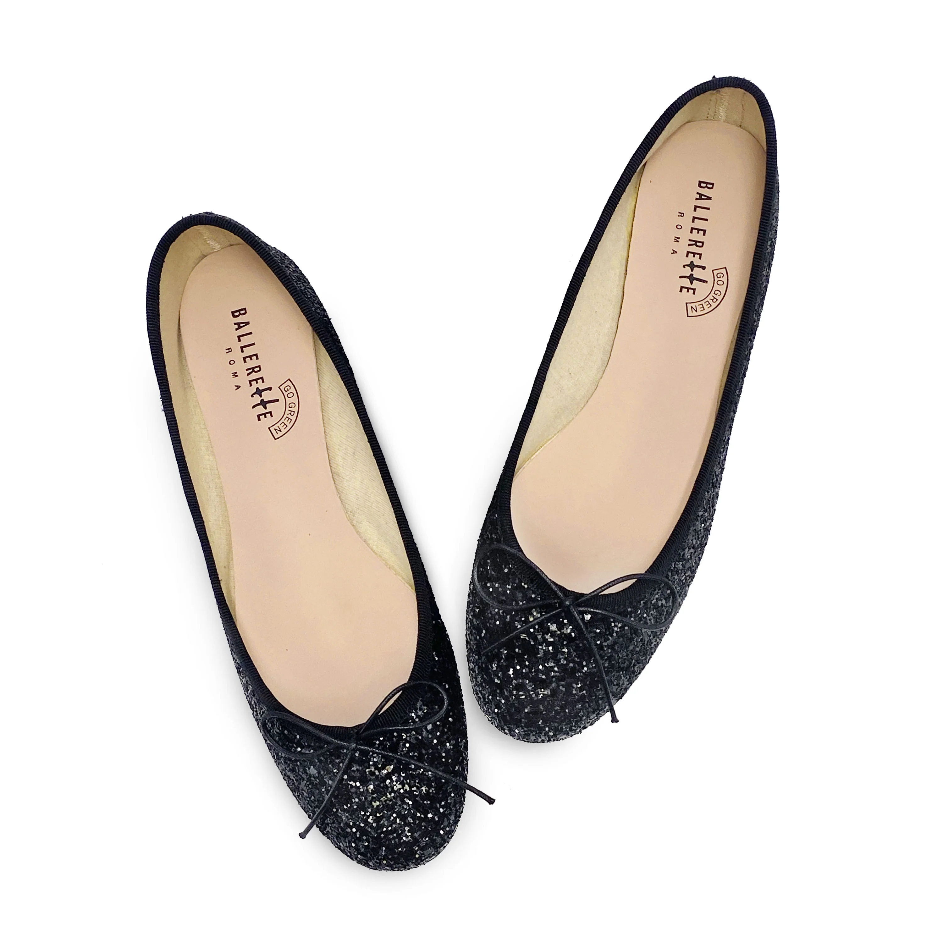 TT GO GREEN Collection - Ballerine nere glitterate in tessuto ECO - Image 2