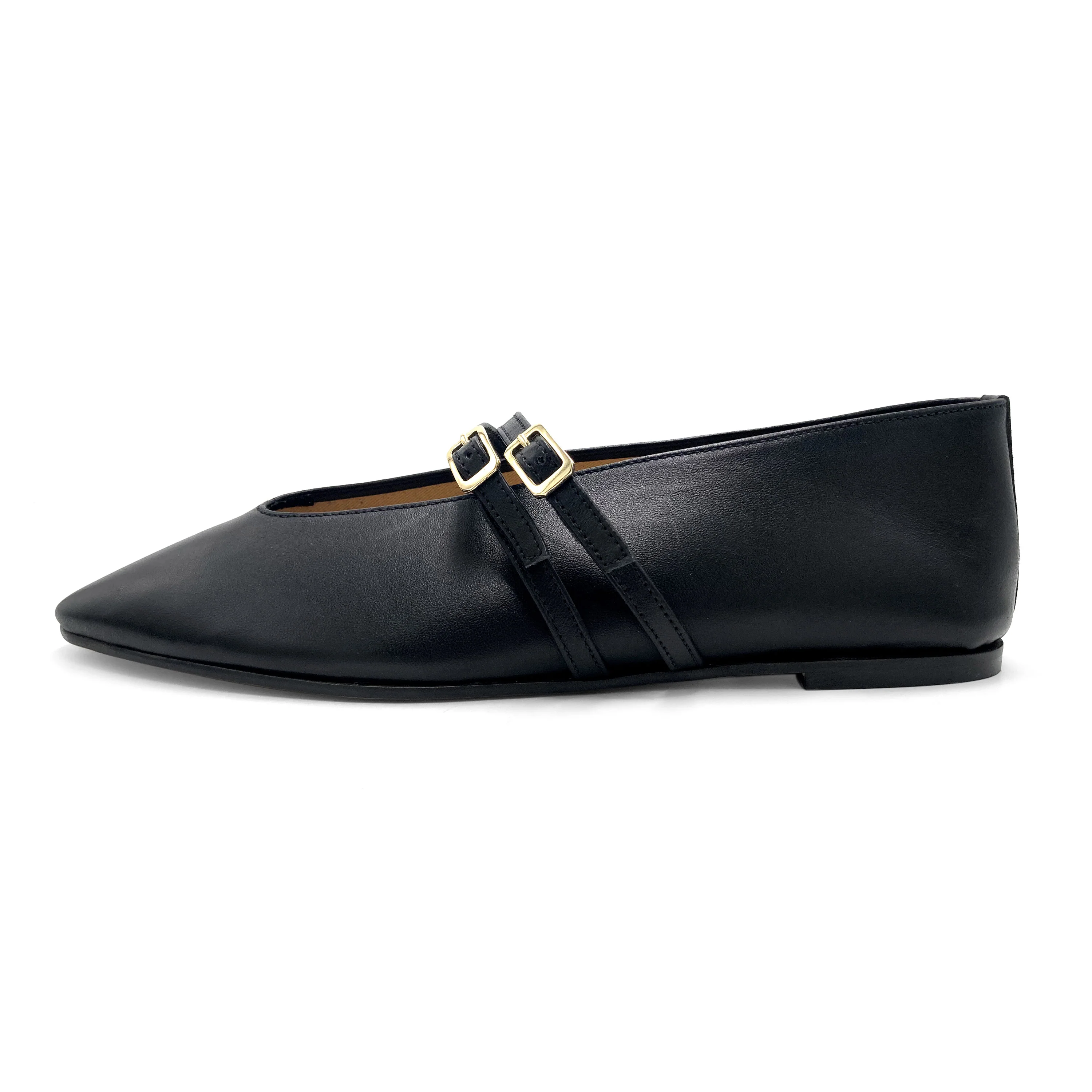 Ballerine nere in pelle con scollo a V e cinturini - Image 4