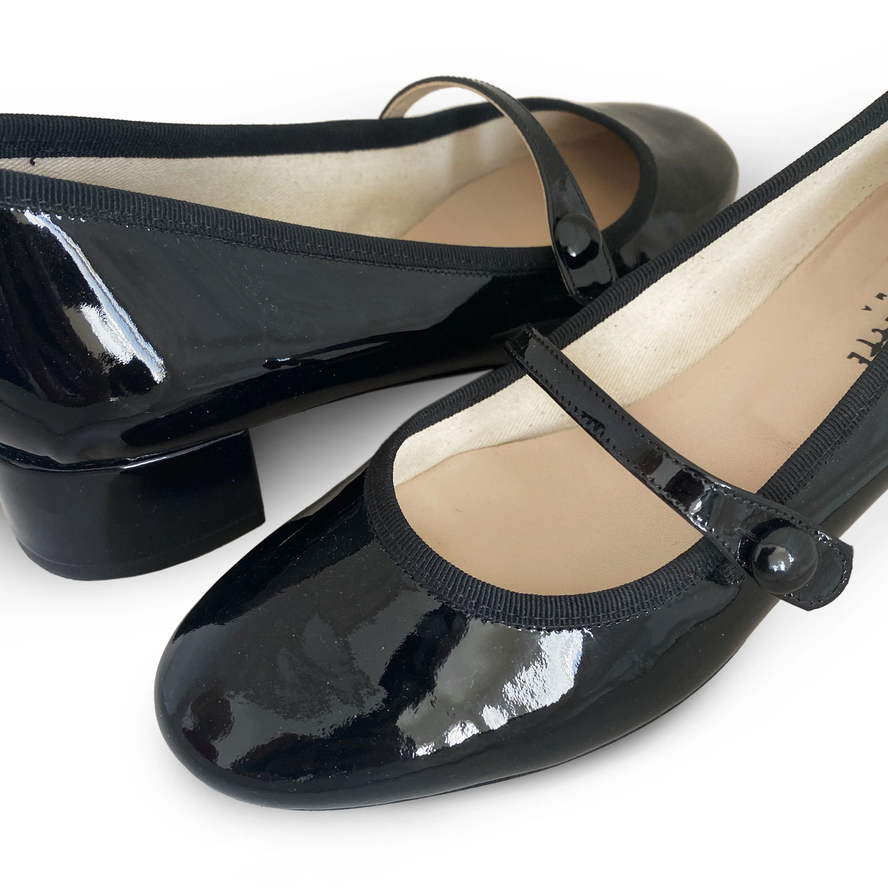 Ballerine Mary Jane nere in vernice con cinturino e tacco - Image 3