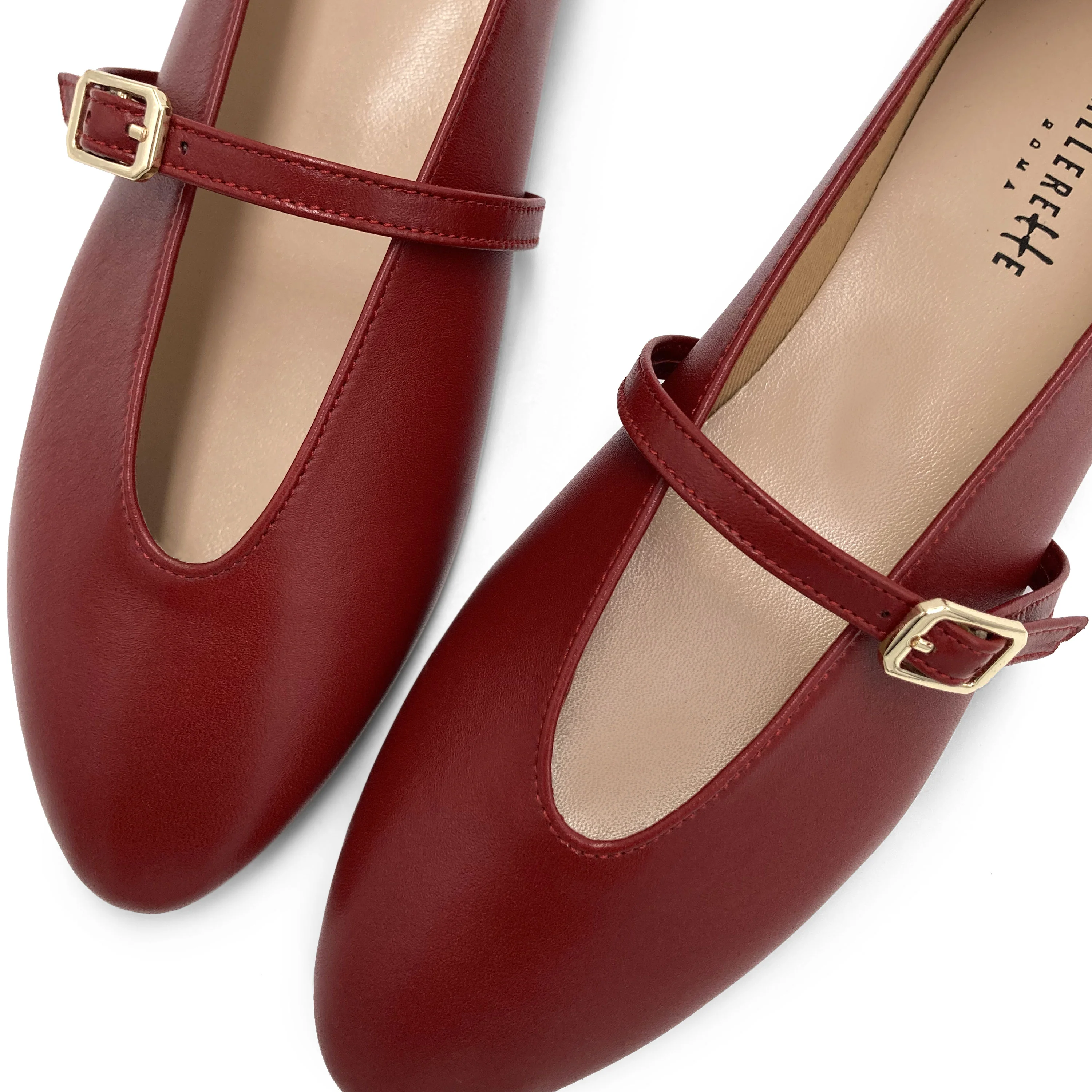 Ballerine rosse in pelle con scollo a V e cinturino - Image 4