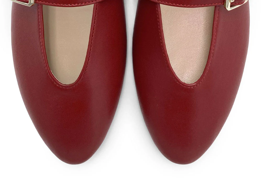 Ballerine rosse in pelle con scollo a V e cinturino - Image 6