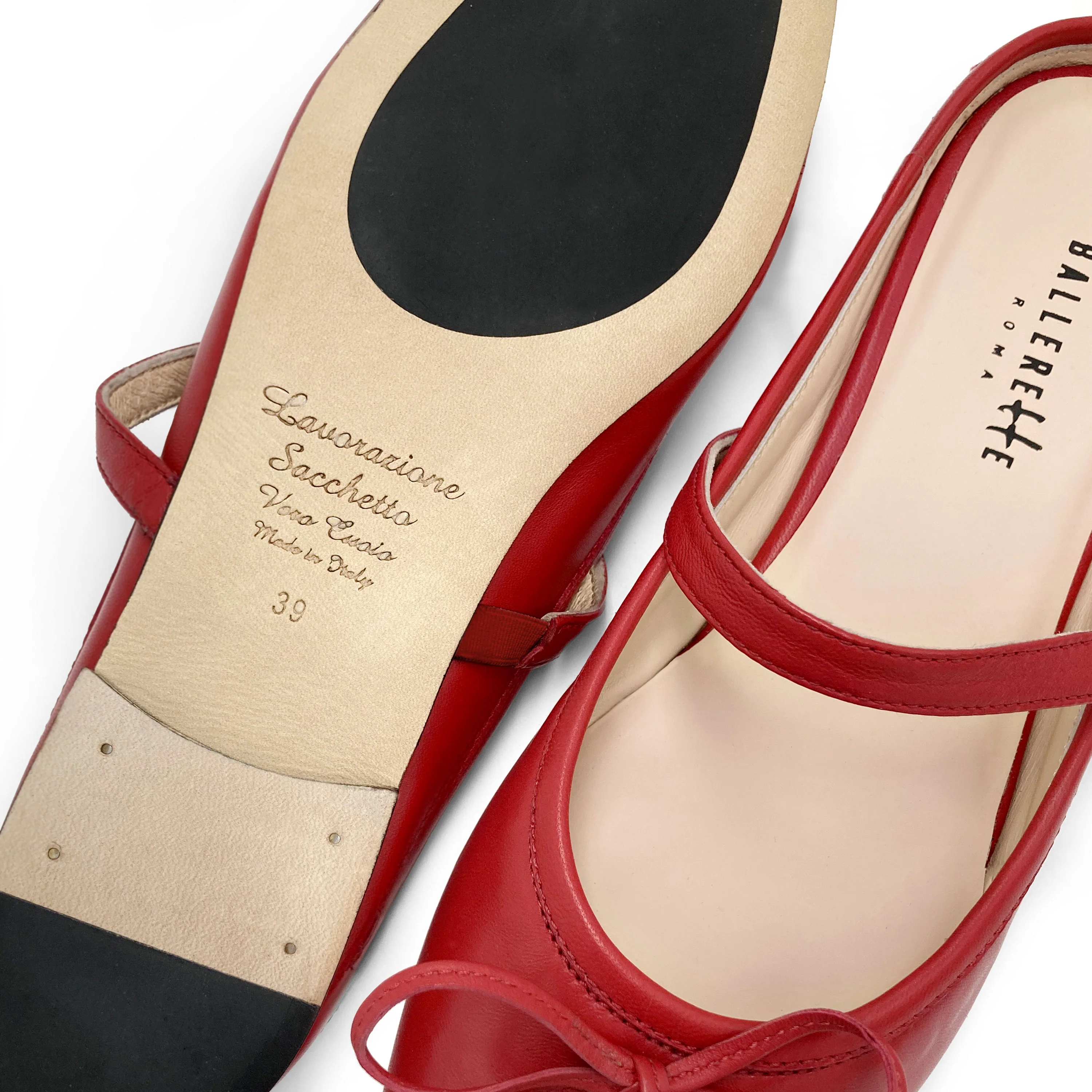 Ballerine sabot rosse con lavorazione a sacchetto - Image 3