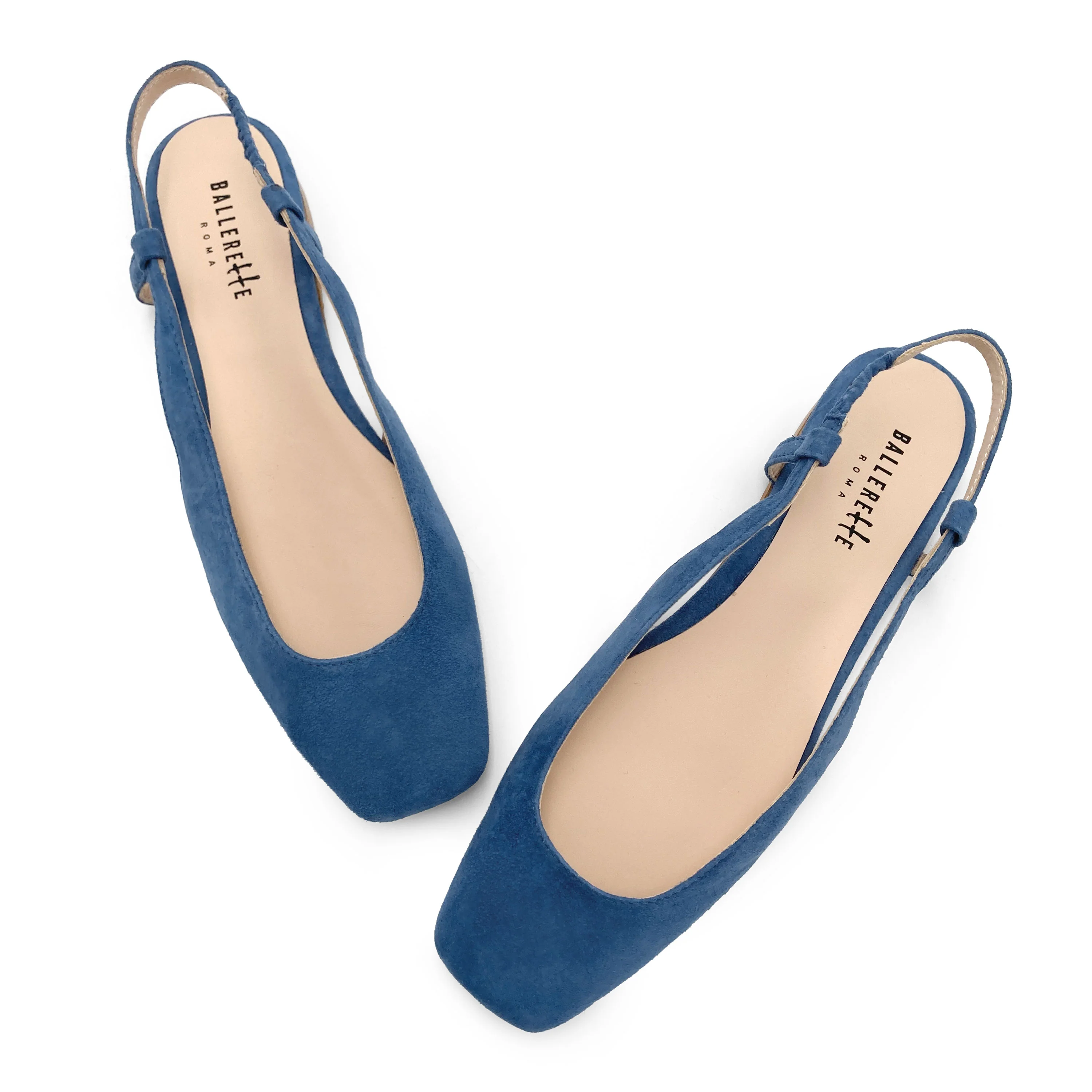Ballerine slingback a punta quadrata azzurre ceruleo in camoscio - Image 2