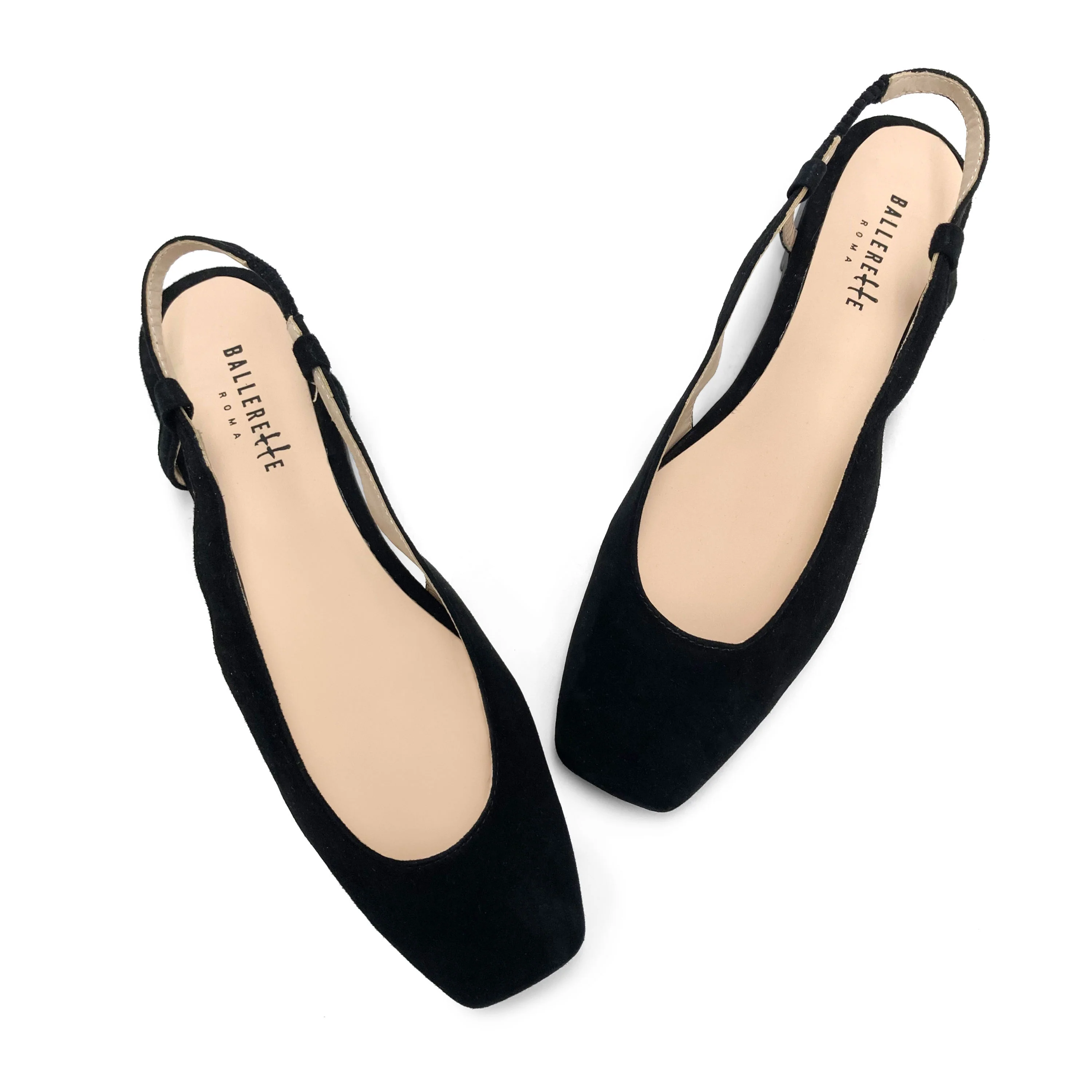 Ballerine slingback a punta quadrata nere in camoscio - Image 2