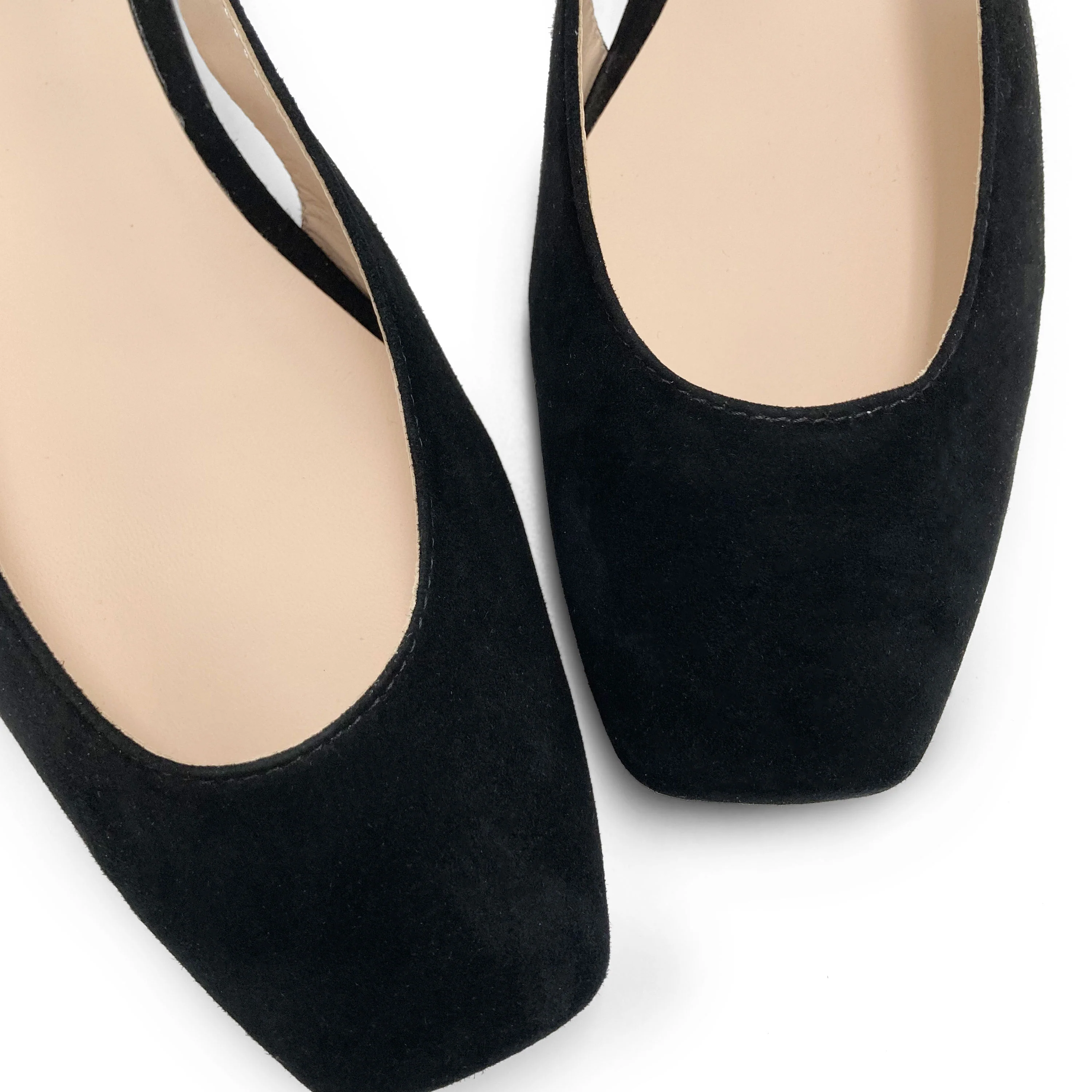 Ballerine slingback a punta quadrata nere in camoscio - Image 5