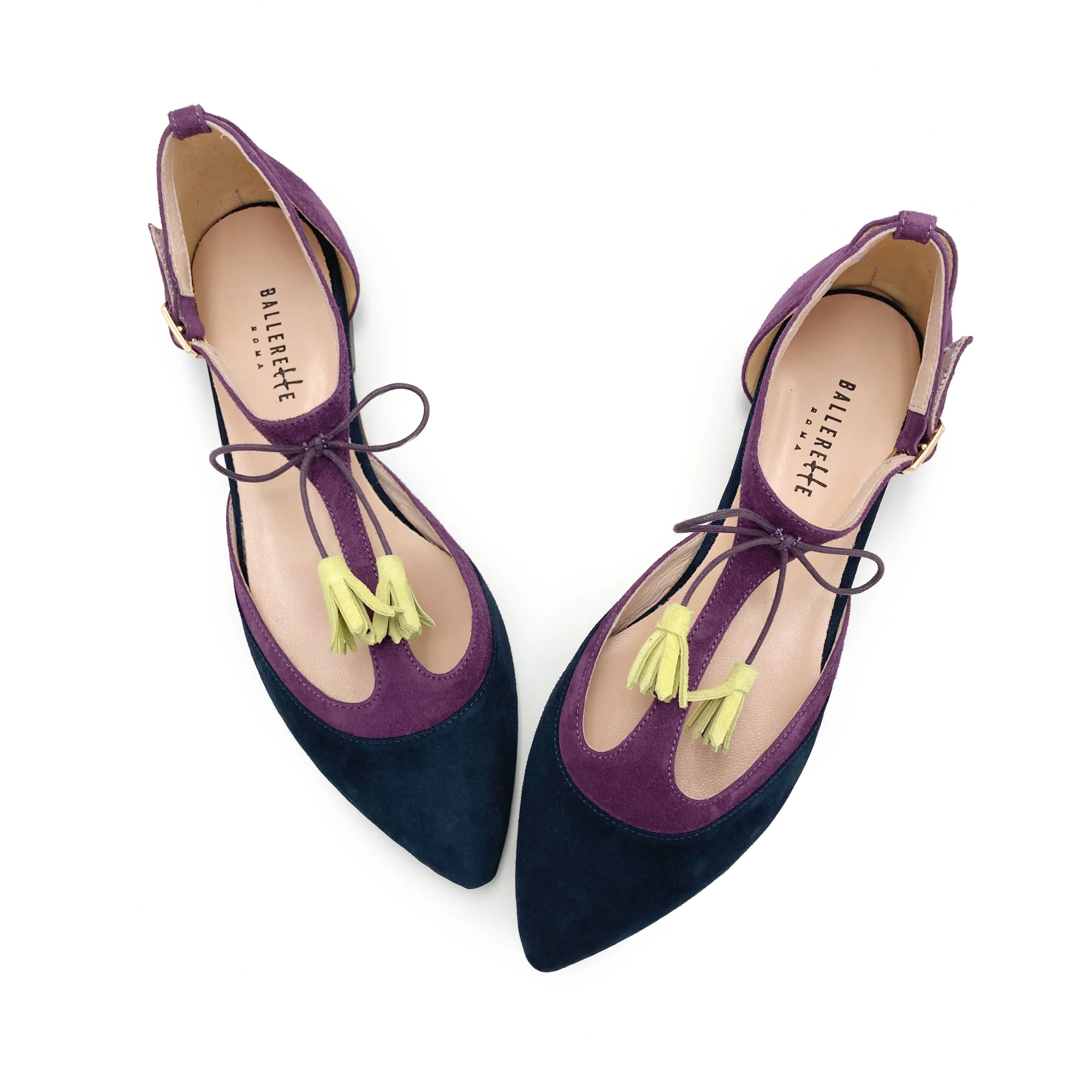 Ballerine T-bar in camoscio blu e viola - Image 2