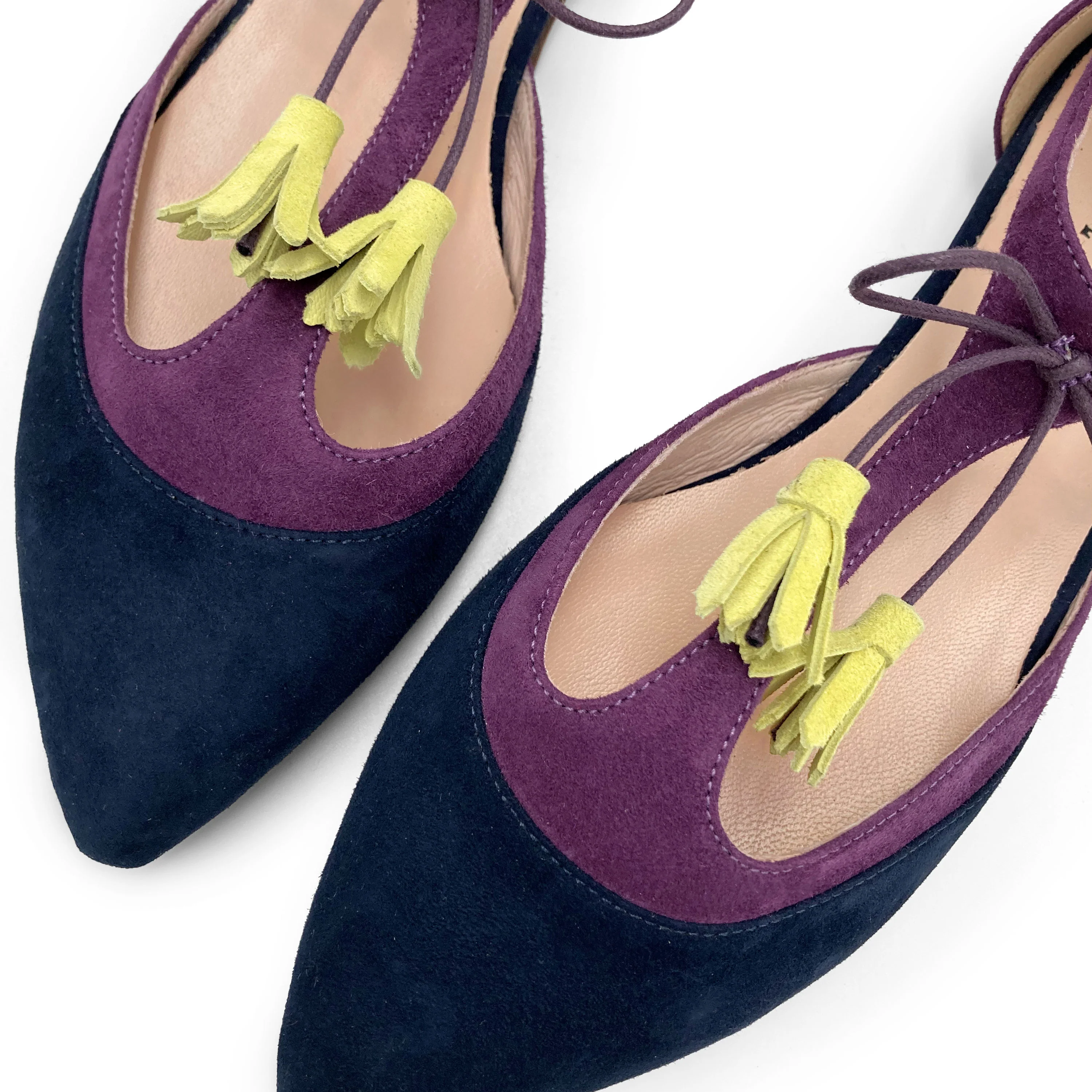 Ballerine T-bar in camoscio blu e viola - Image 3
