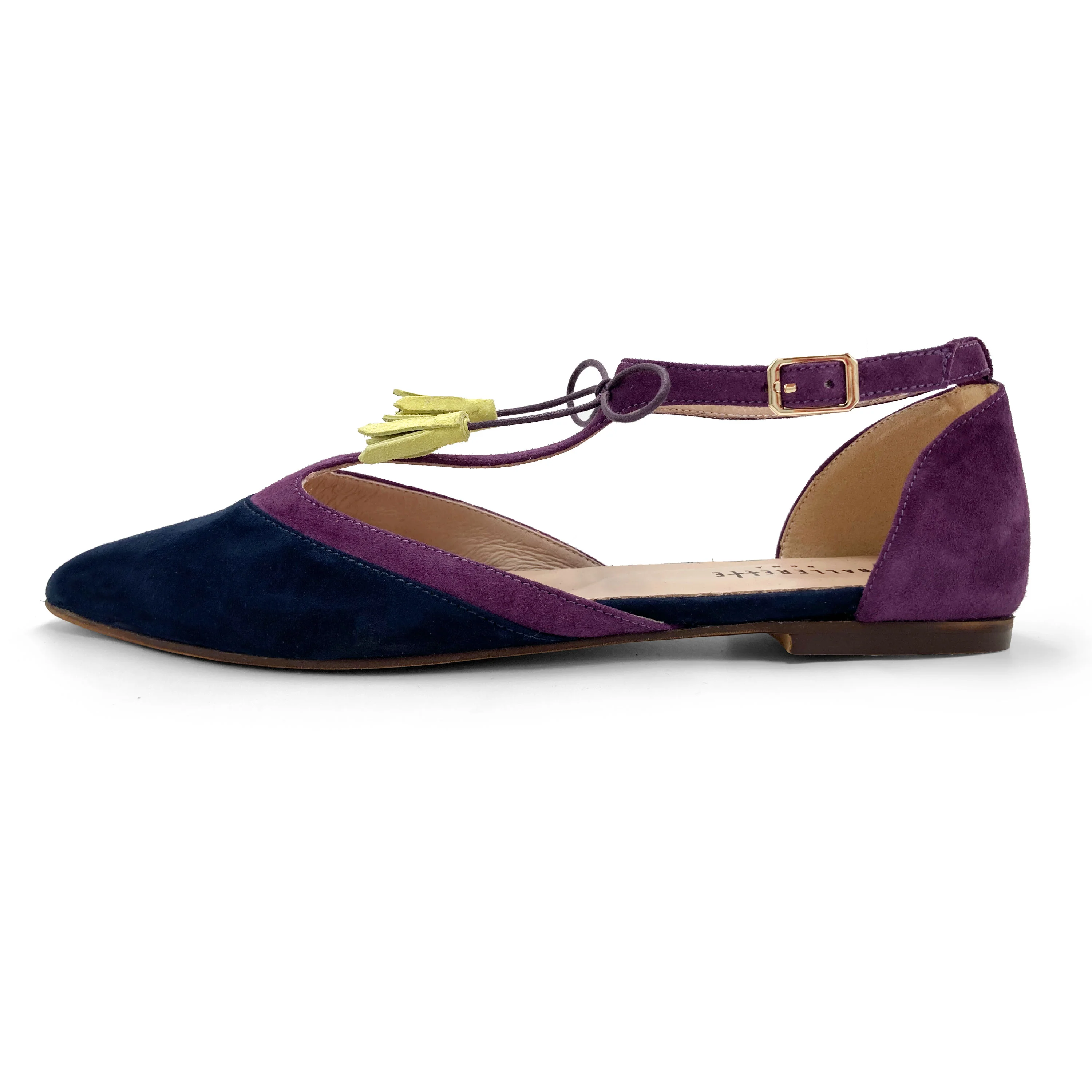 Ballerine T-bar in camoscio blu e viola - Image 4