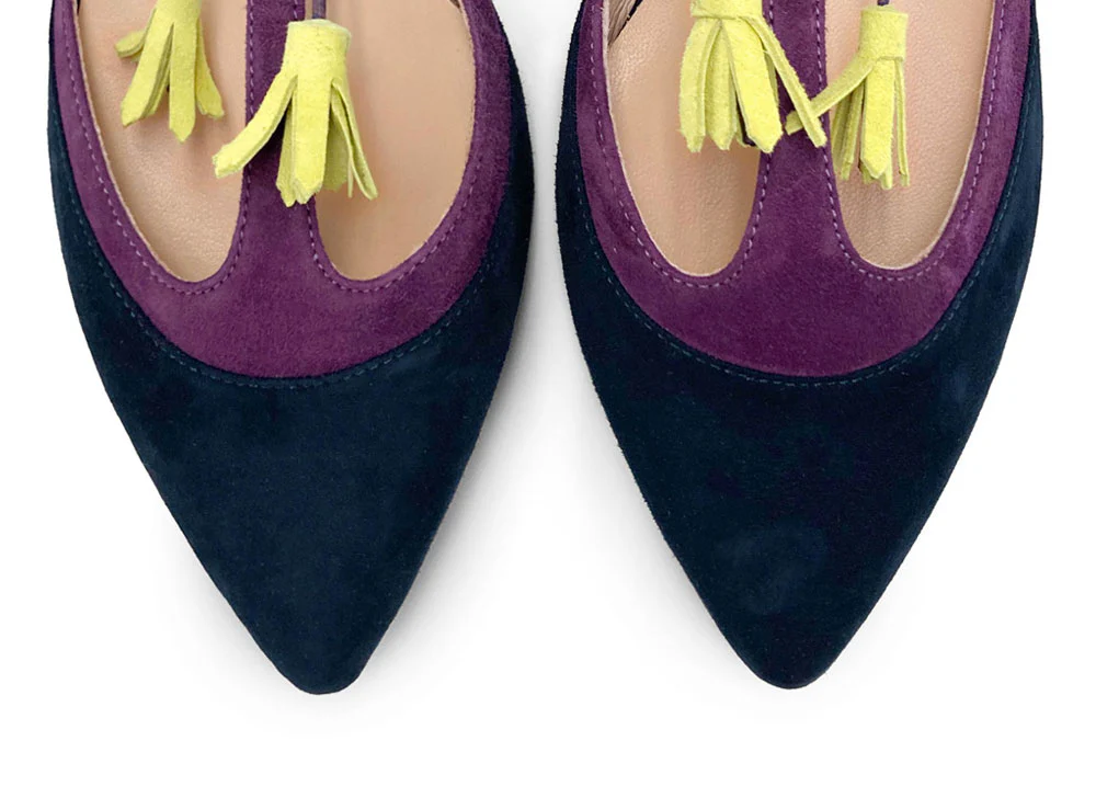 Ballerine T-bar in camoscio blu e viola - Image 5