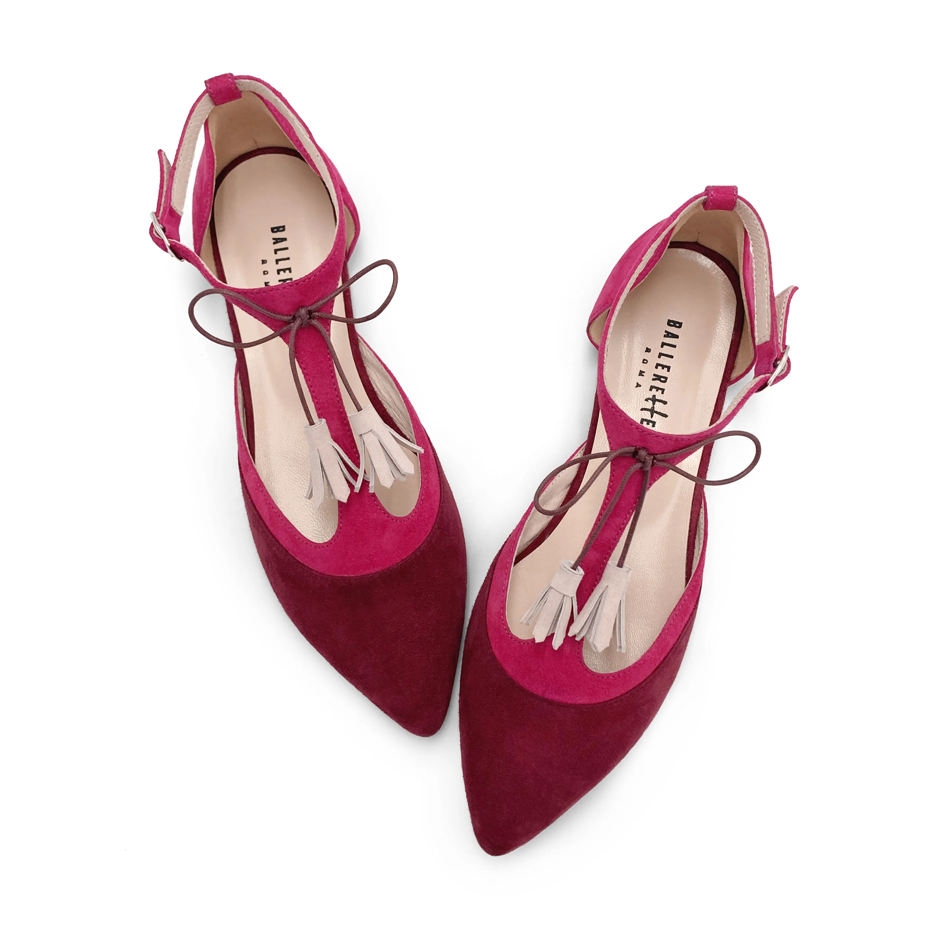 Ballerine T-bar in camoscio bordeaux e fucsia - Image 2