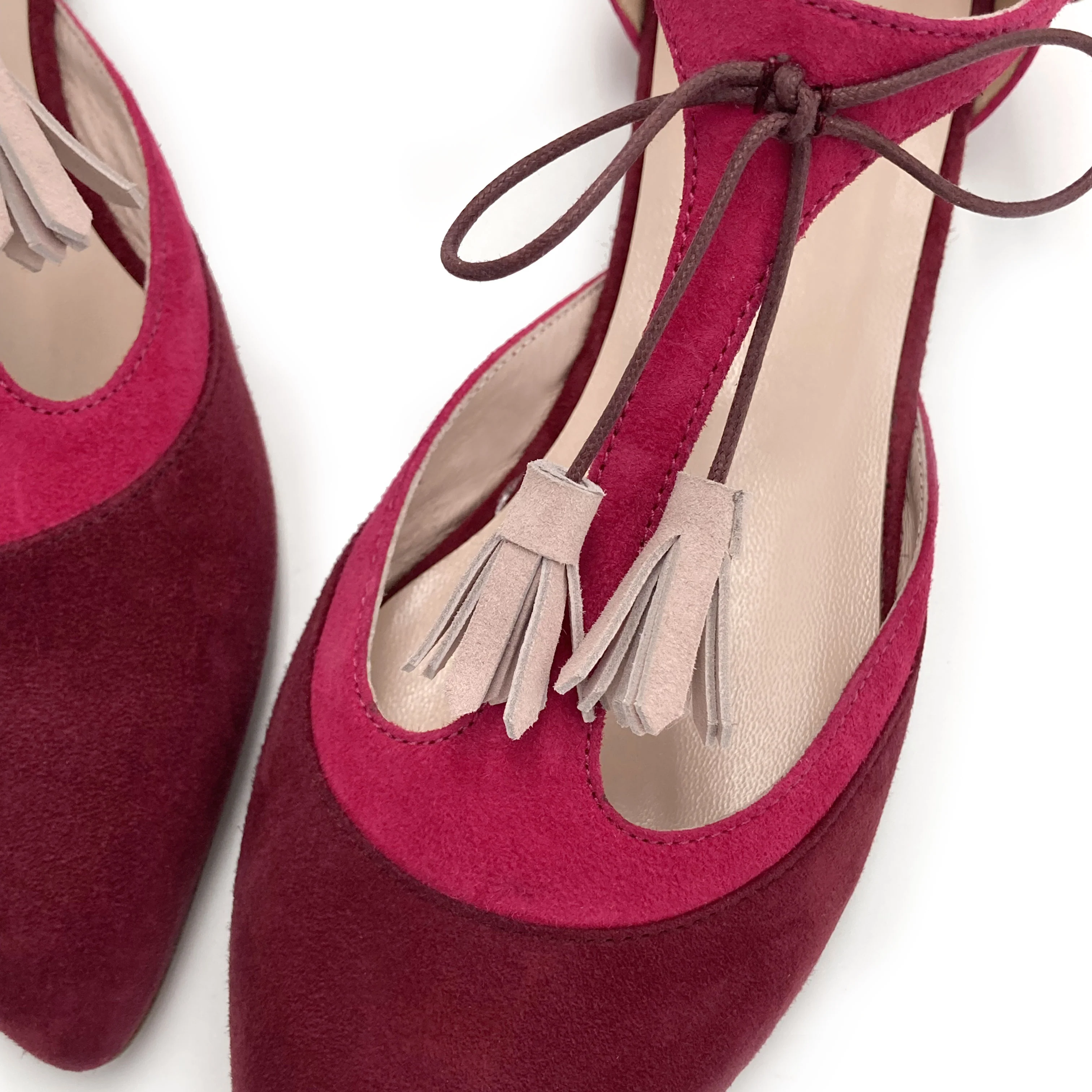 Ballerine T-bar in camoscio bordeaux e fucsia - Image 3