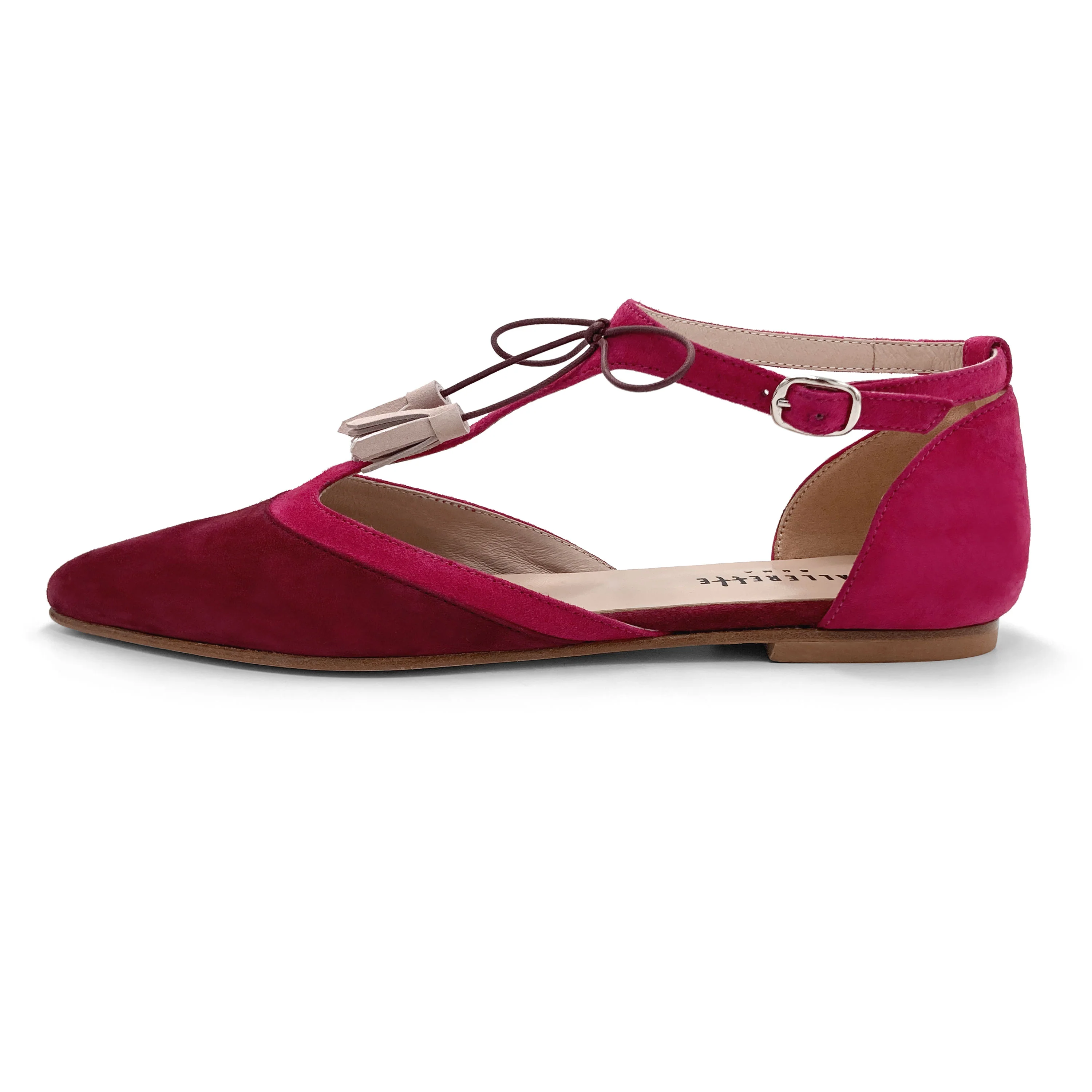 Ballerine T-bar in camoscio bordeaux e fucsia - Image 4