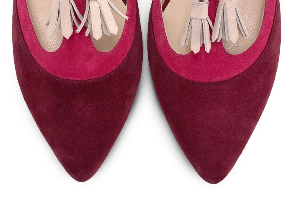 Ballerine T-bar in camoscio bordeaux e fucsia - Image 5