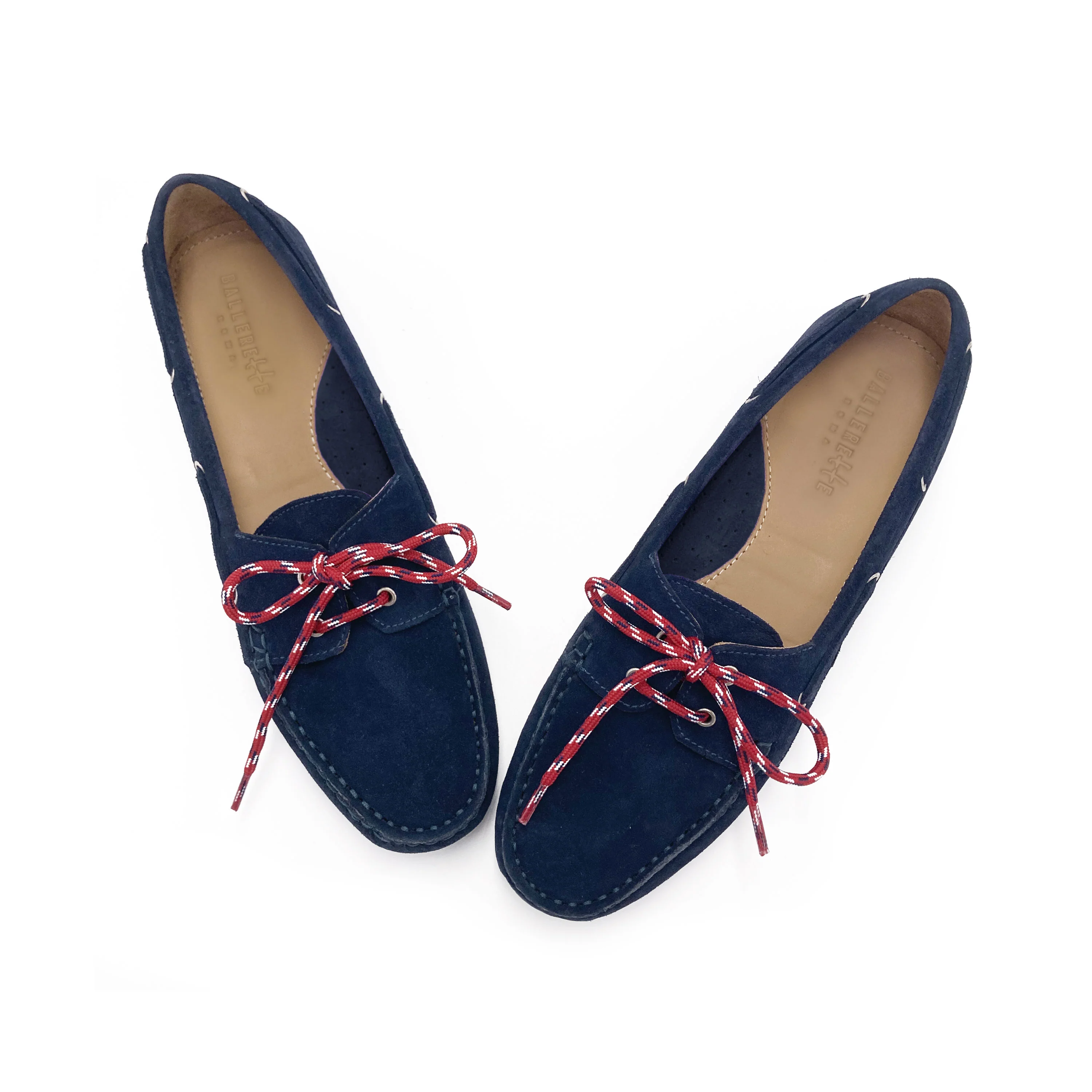 Mocassini donna da barca estivi in camoscio blu con laccio nautico - Image 2