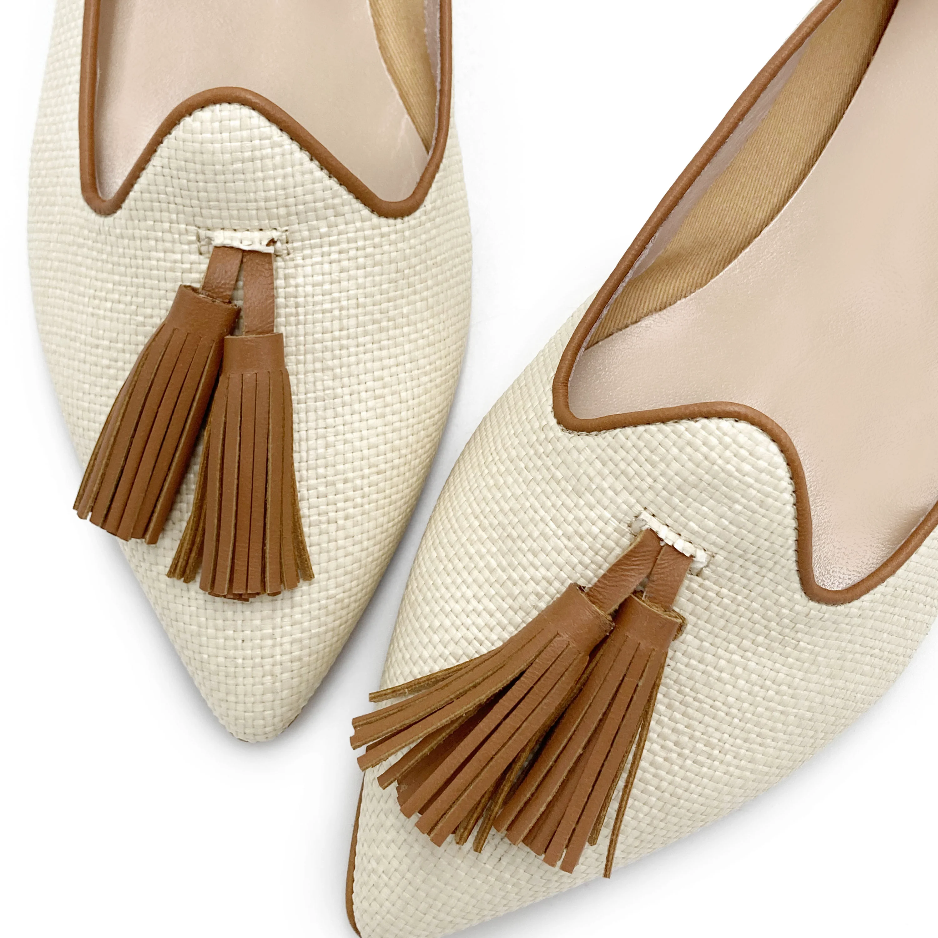 Mocassini donna estivi in juta beige con nappine cuoio - Image 3