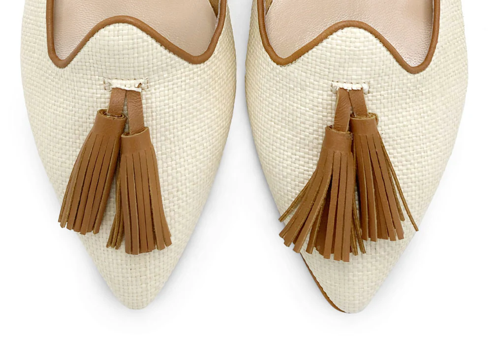 Mocassini donna estivi in juta beige con nappine cuoio - Image 6