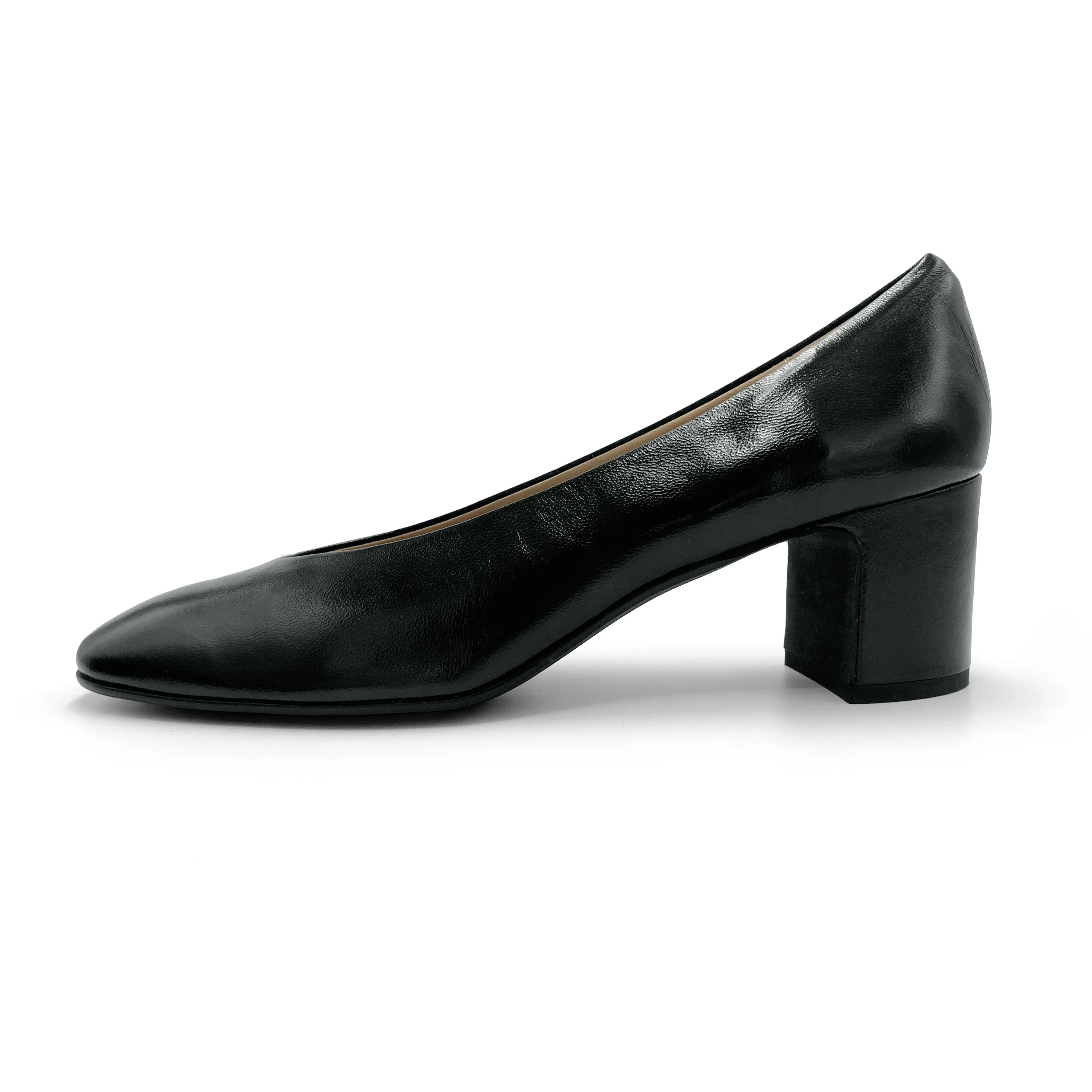 Scarpe ballerine nere in vernice con punta quadrata e tacco alto comodo - Image 4