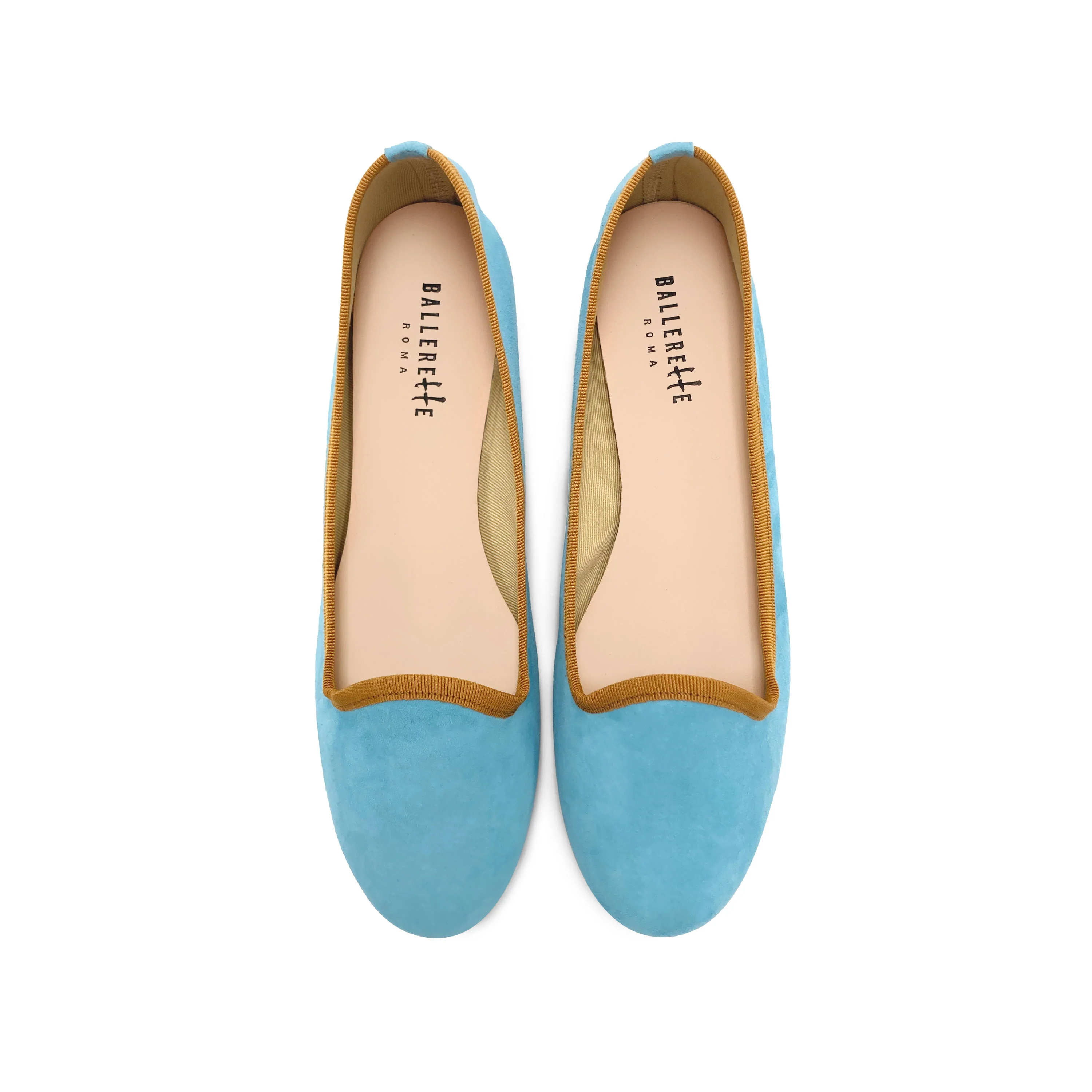 Slippers donna in camoscio celeste acqua e dettagli ocra