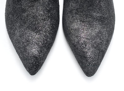 Stivaletti con tacco interno in camoscio glitterato nero - Image 5
