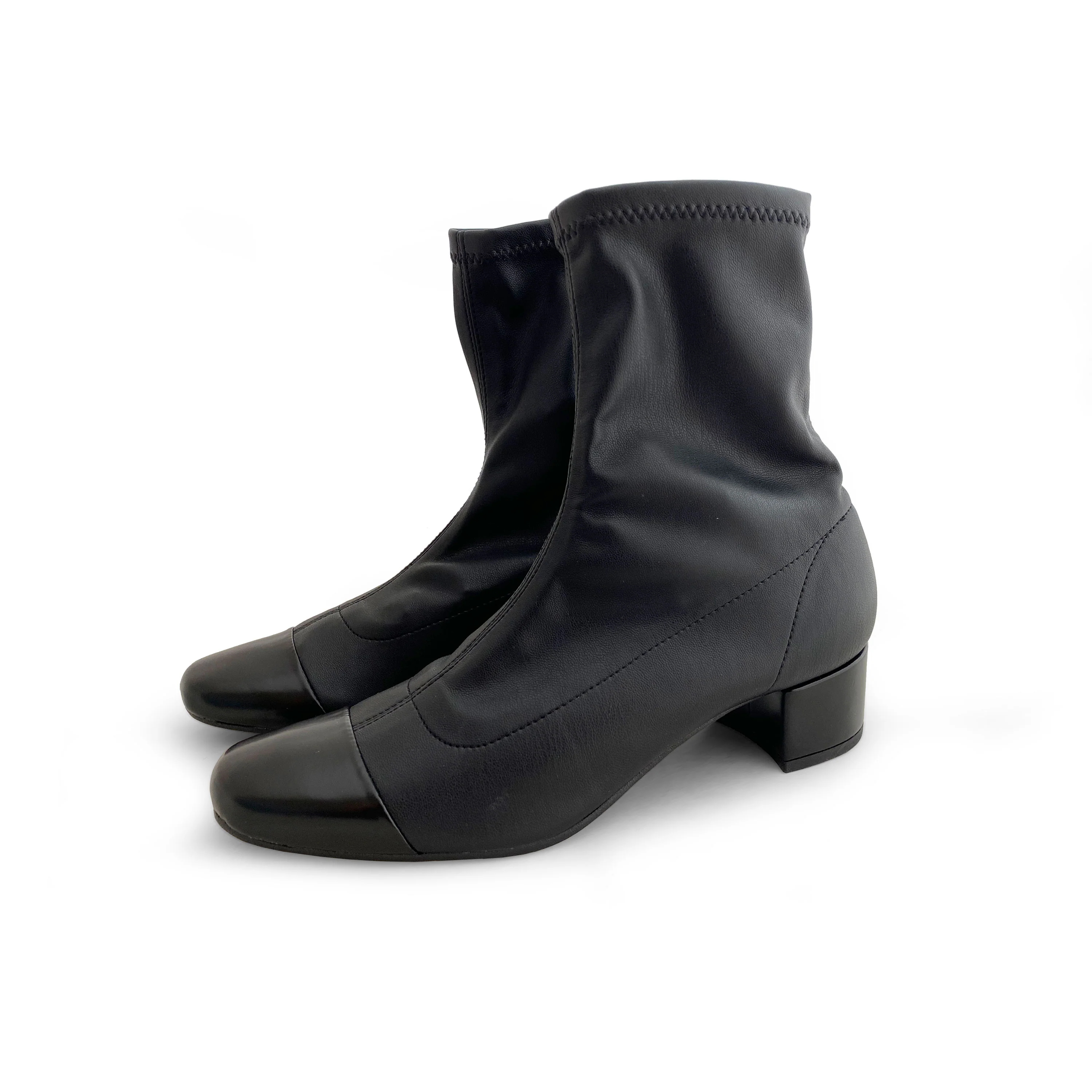 Stivaletti neri a calza in similpelle elasticizzata e punta in pelle nera - Image 3